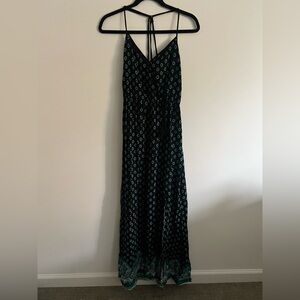 Xhilaration Teal and Black Patterned Maxi Dress